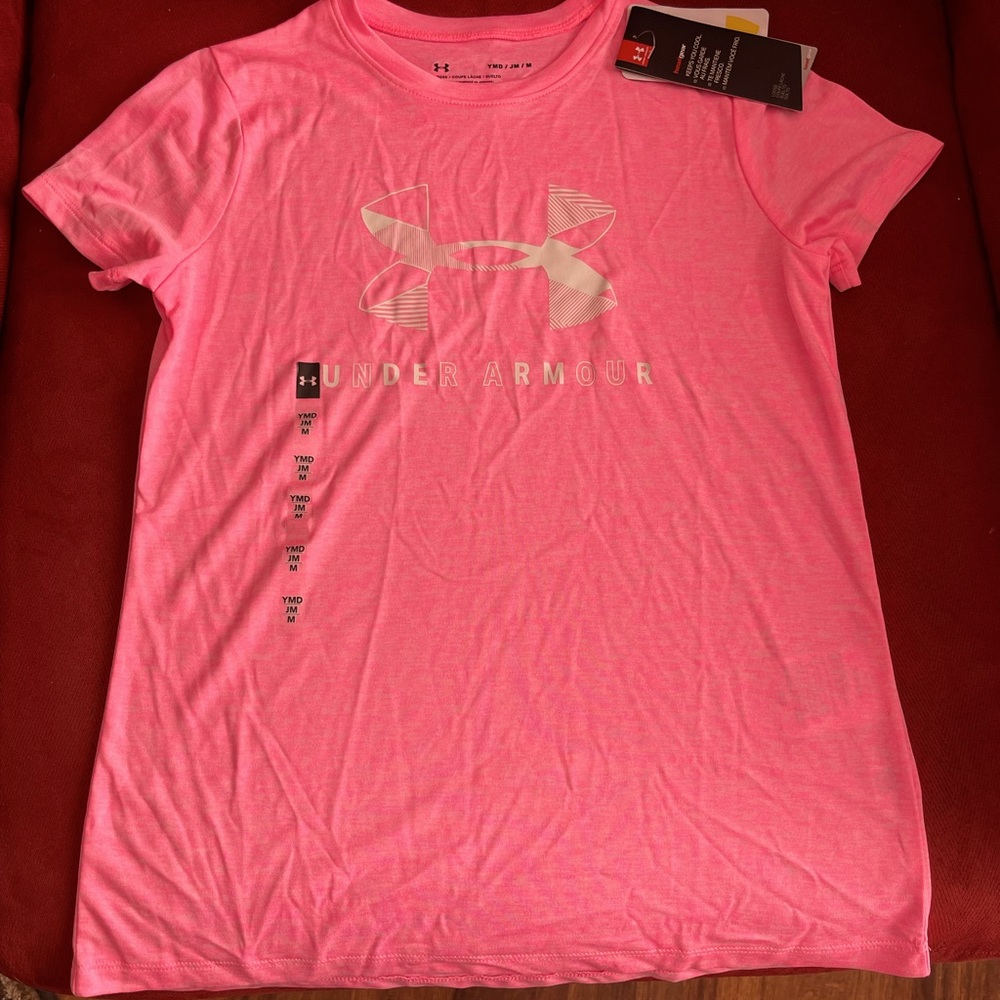 NWT pink UA shirt heatgear youth sm